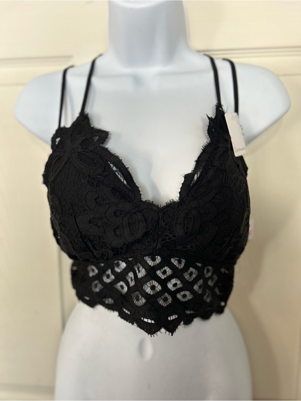 Anemone Black Lace Bralette with Longline Crochet Band